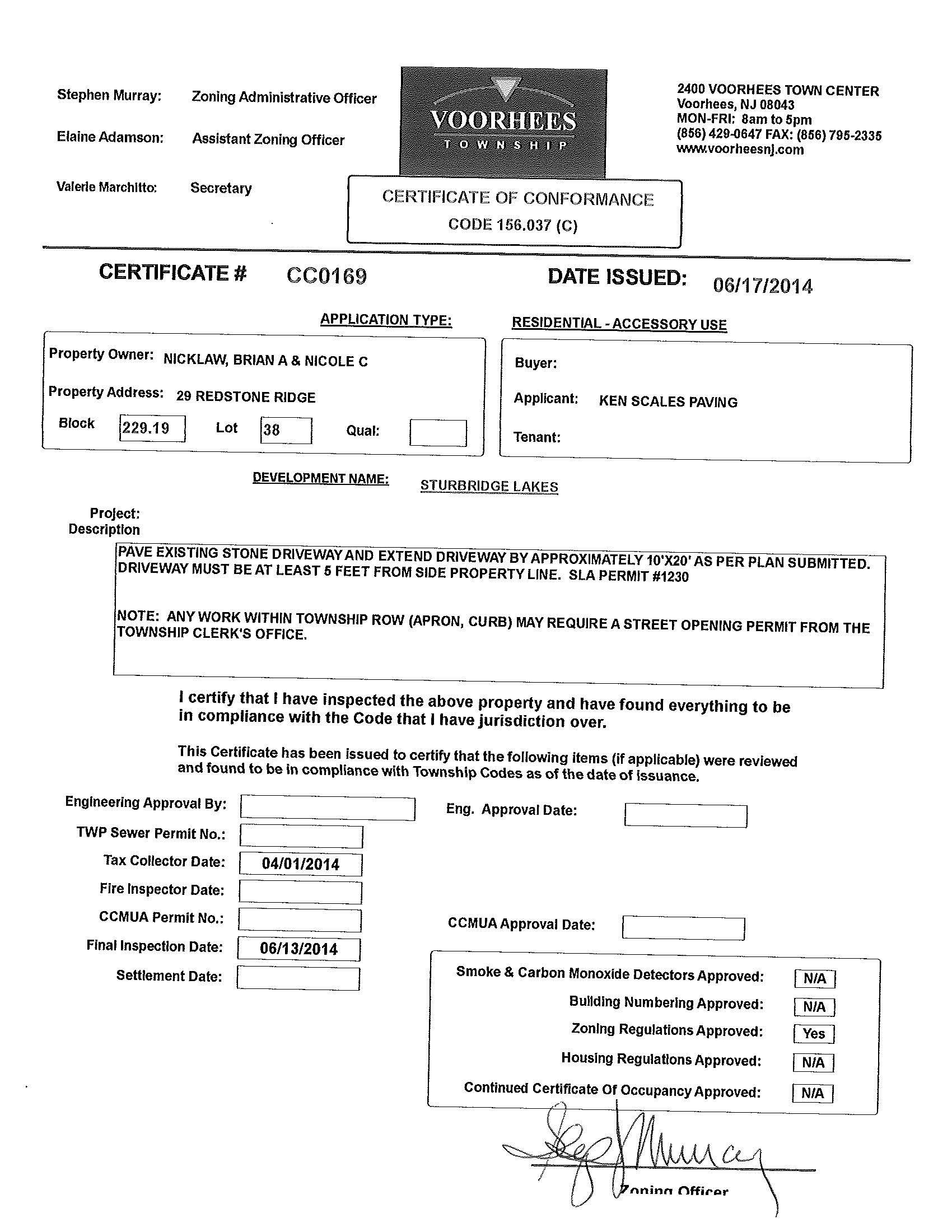 SLA Architectural Committee Approvals